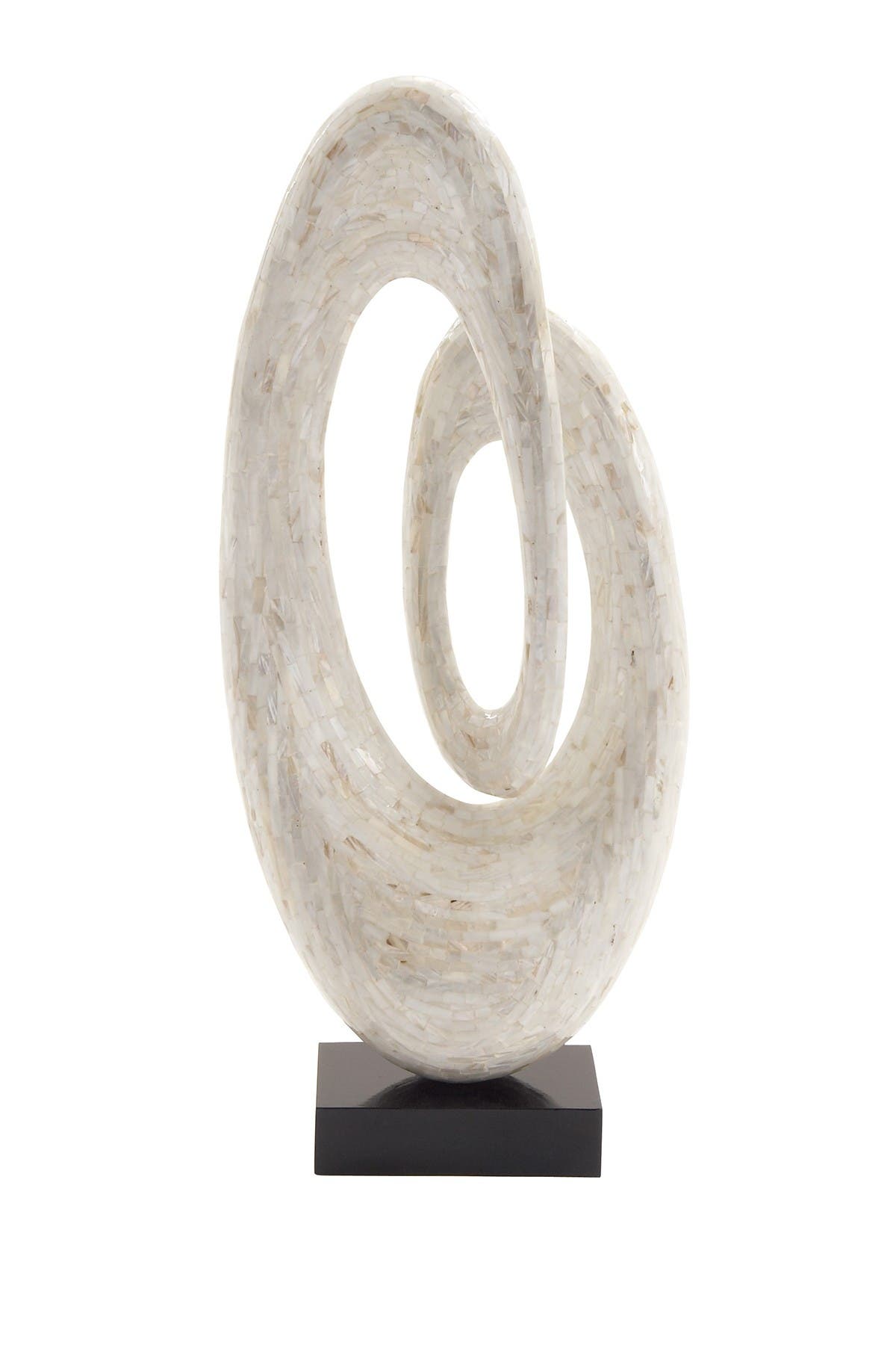 WILLOW ROW White Mother of Pearl Swirl Abstract Sculpture with Black Base