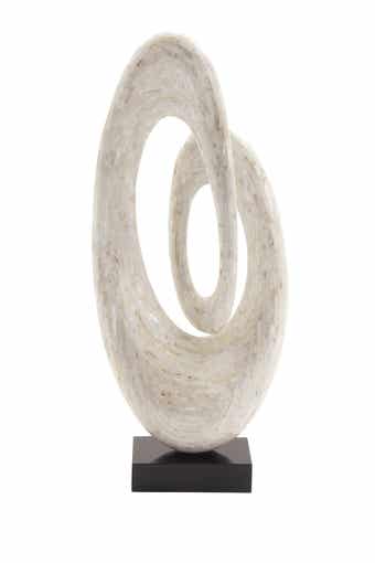 WILLOW ROW White Mother of Pearl Swirl Abstract Sculpture with Black Base