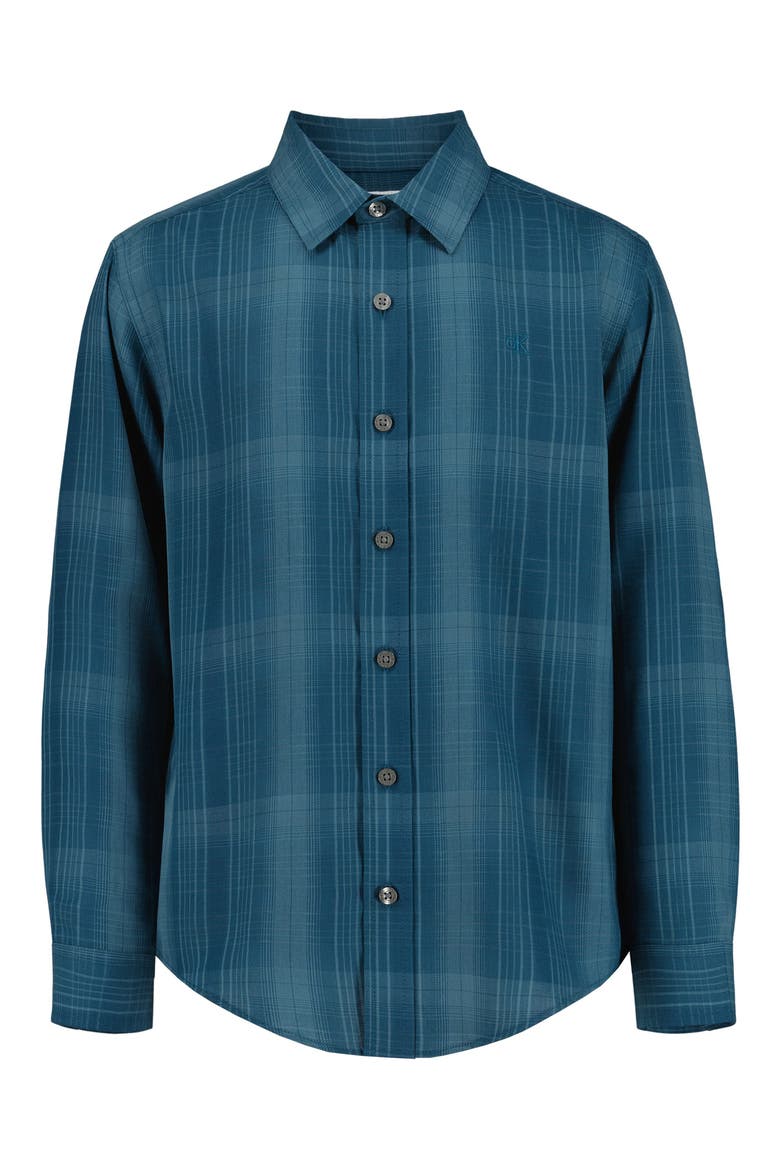 Kids' Long Sleeve Plaid Button-Up Shirt, Main, color, MAJOLICA BLUE