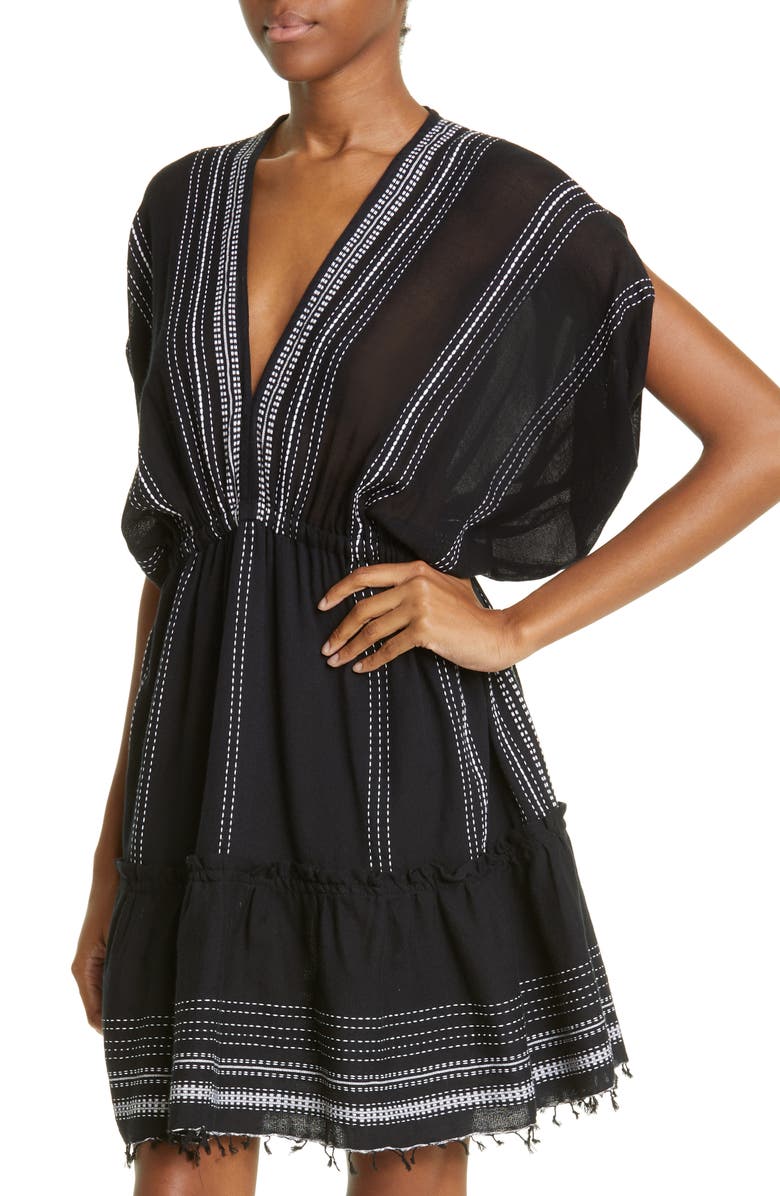 lemlem Leliti Cotton Blend Cover-Up Dress, Alternate, color, Black