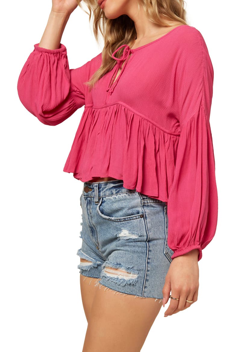 Rosie Tie Neck Top, Alternate, color, HOT PINK