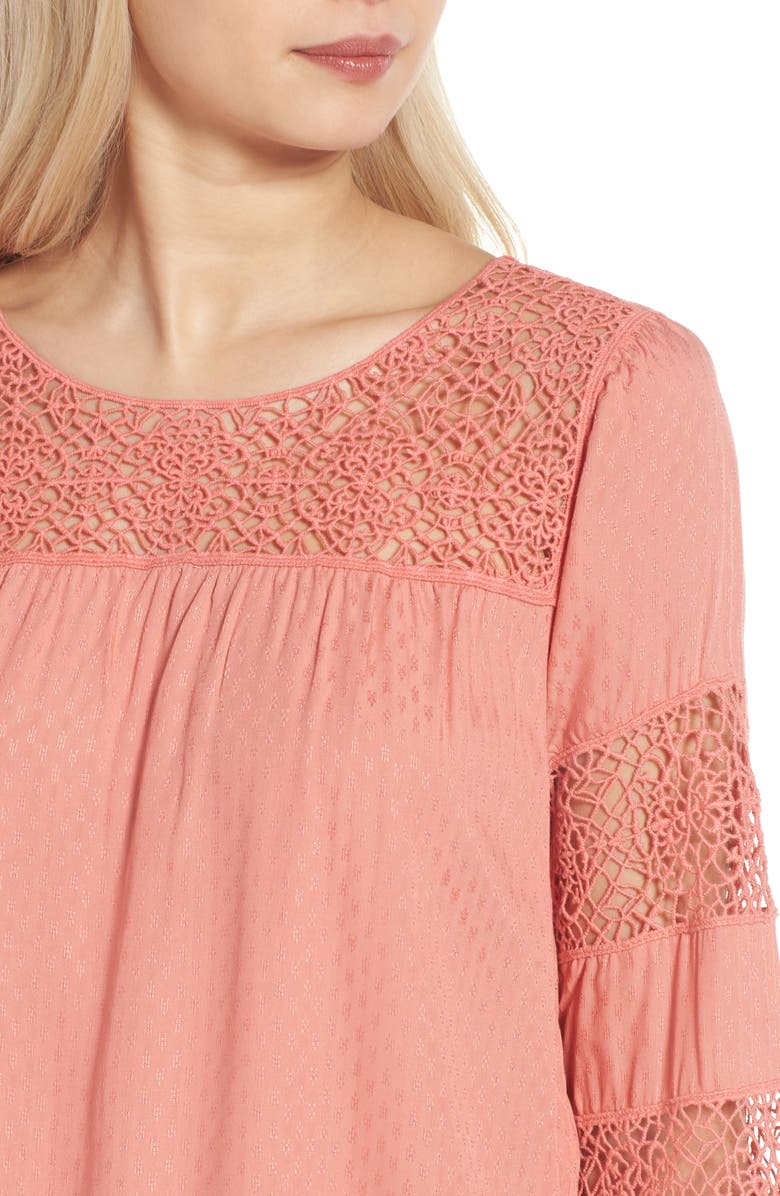 Wit & Wisdom Lace & Jacquard Peasant Blouse, Alternate, color, 