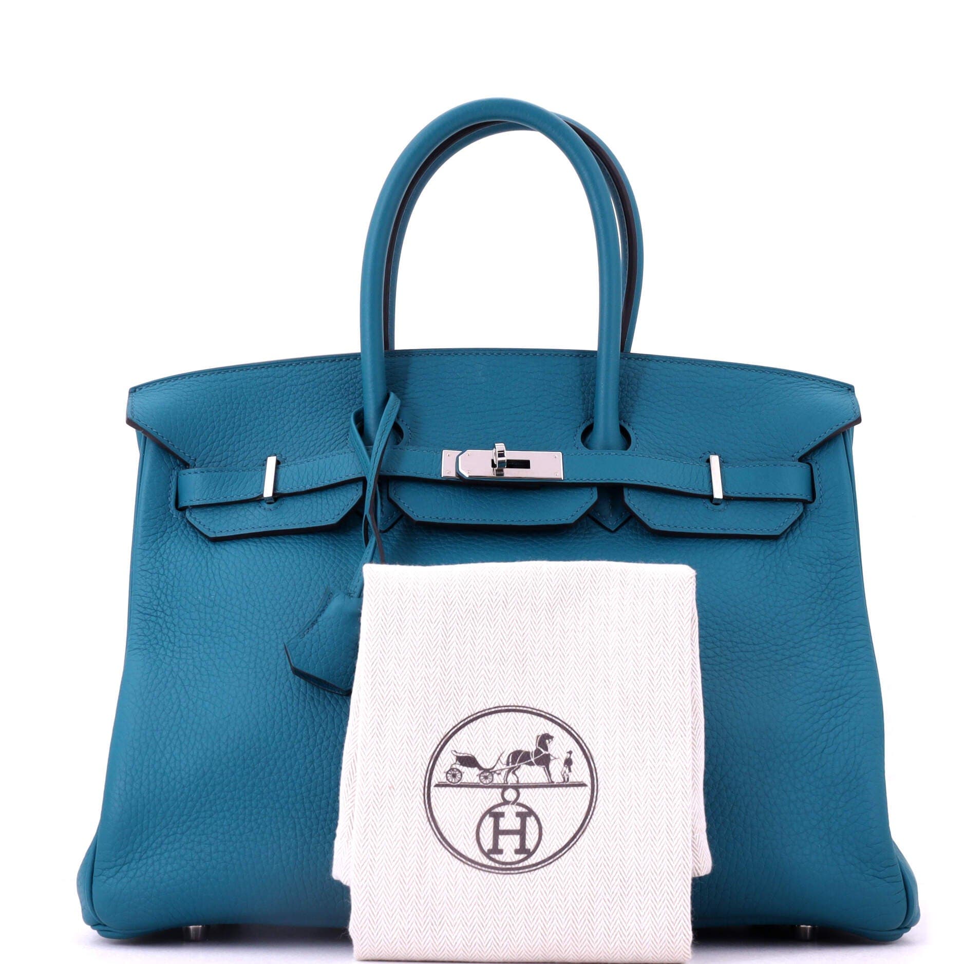 Pre-Owned Hermes Birkin Handbag Blue Clemence with Palladium Hardware 35, Alternate, color, Bleu Izmir