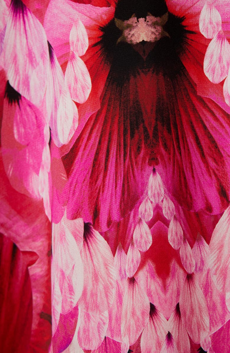 McQueen Alexander McQueen Flutter Sleeve Floral Silk Midi Dress, Alternate, color, 