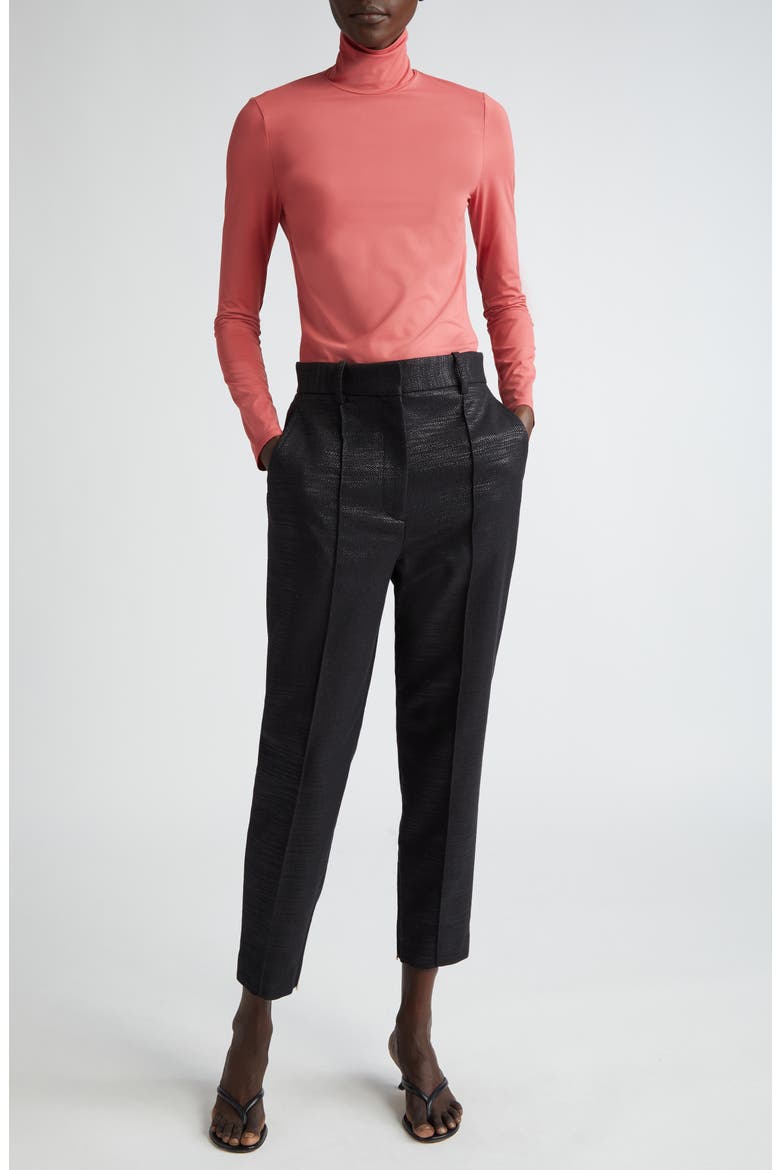 Metallic Twill Pintuck Ankle Pants, Alternate, color, BLACK/ BLACK