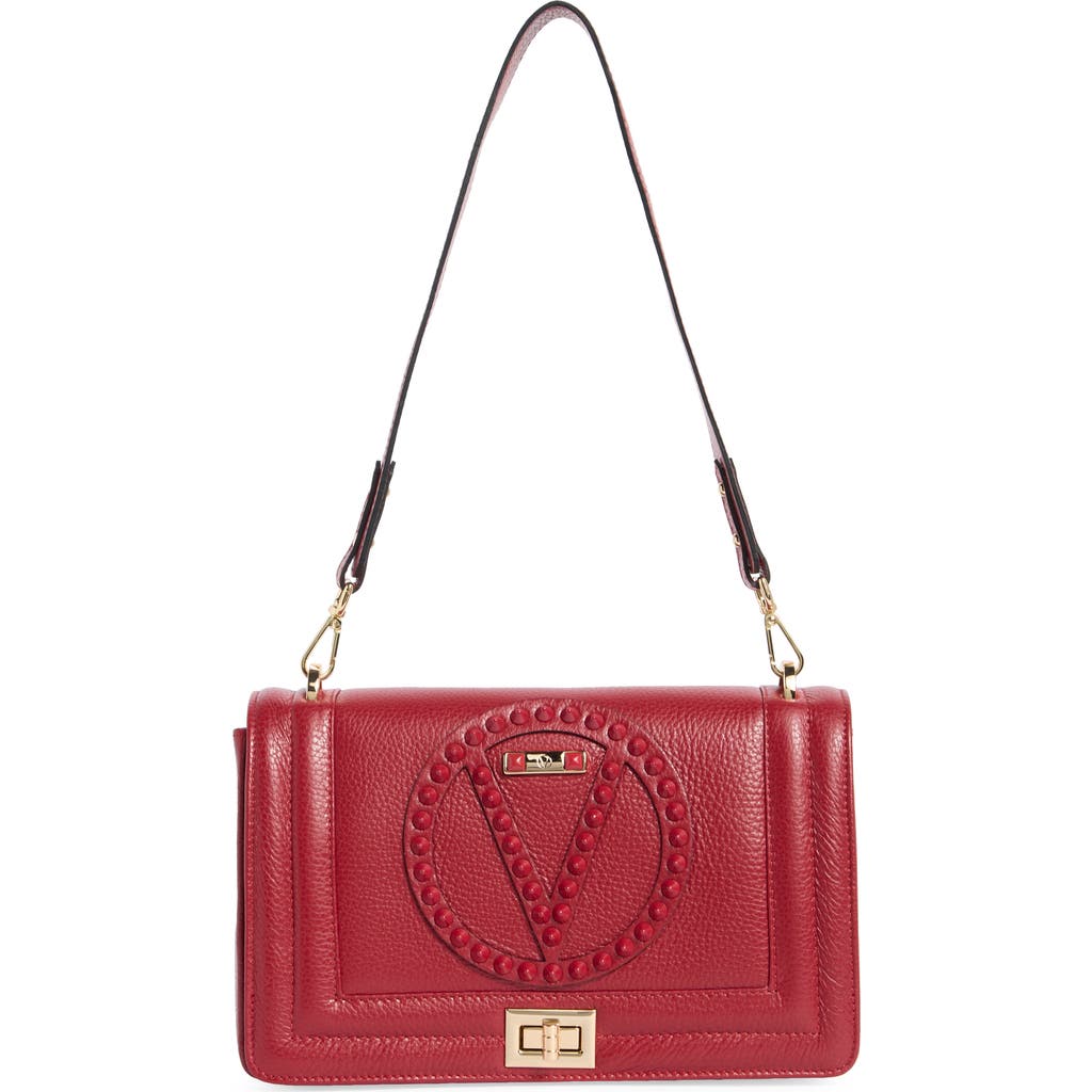 Valentino By Mario Valentino Alice Rockstud Vlogo Leather Shoulder Bag In Red