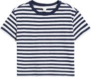 Caslon® Drop Shoulder Short Sleeve Stripe Cotton Tee