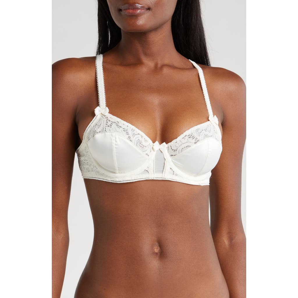 Love, Vera Satin Lace Underwire Bra<br> in Ivory