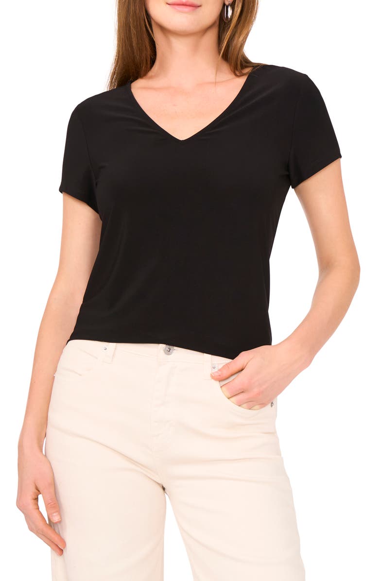 Vince Camuto V-Neck Dolman Sleeve Top, Main, color, Rich Black