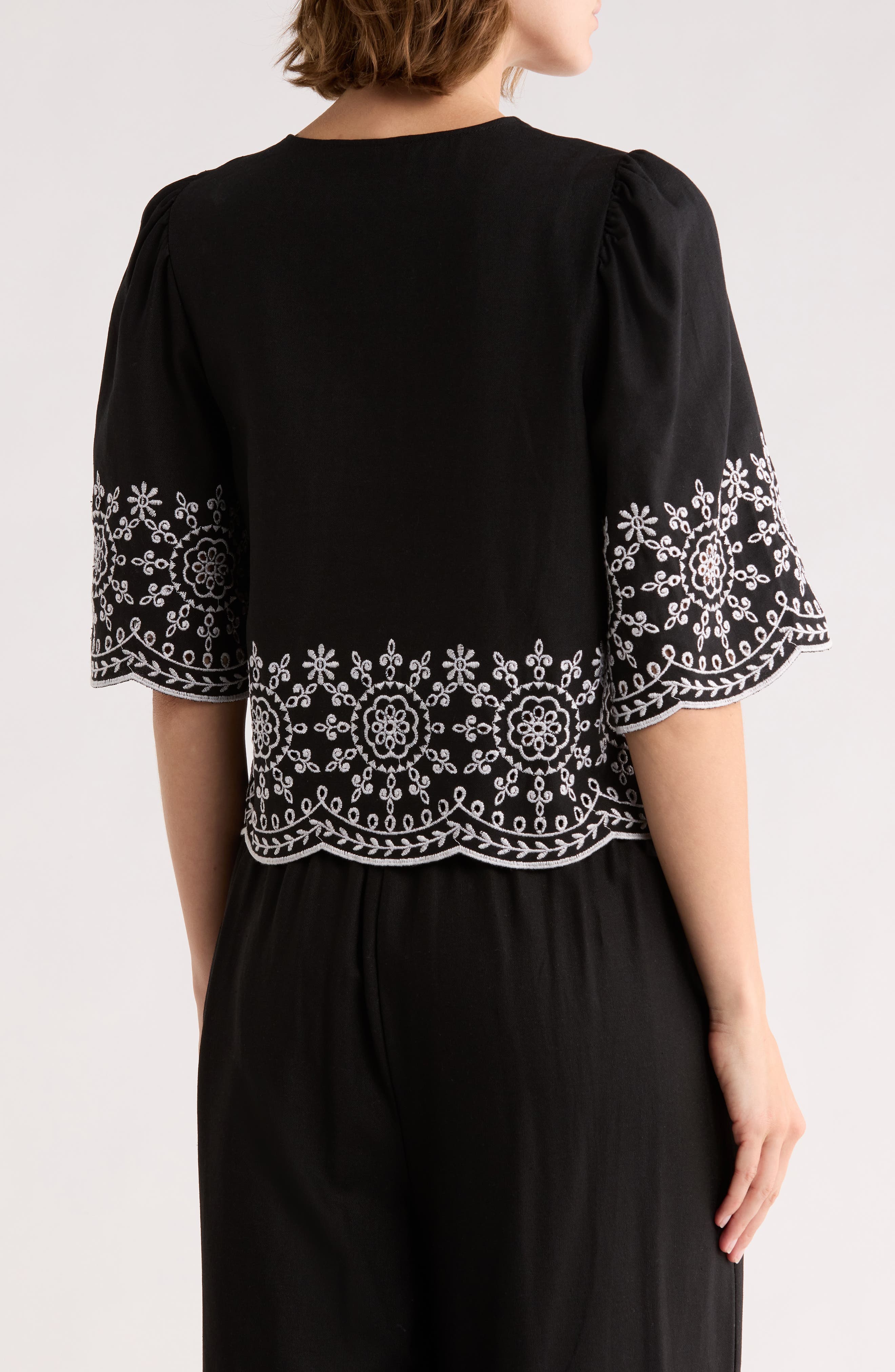 Eyelet Embroidered Tie Top - image 2