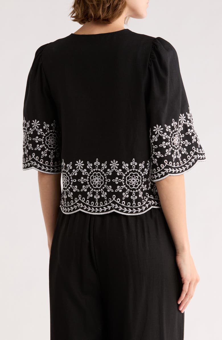 Ellen Tracy Eyelet Embroidered Tie Top, Alternate, color, Black