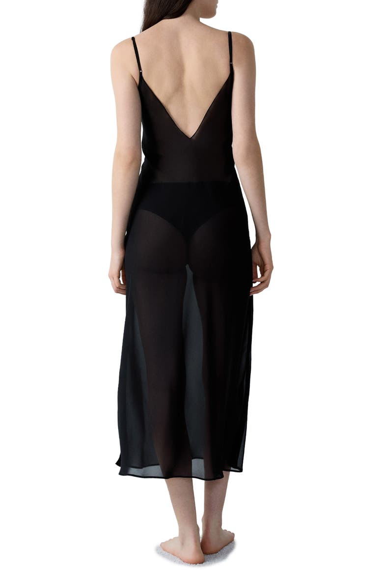 Embleme Nuisette Lace Trim Mesh Nightgown, Alternate, color, BLACK