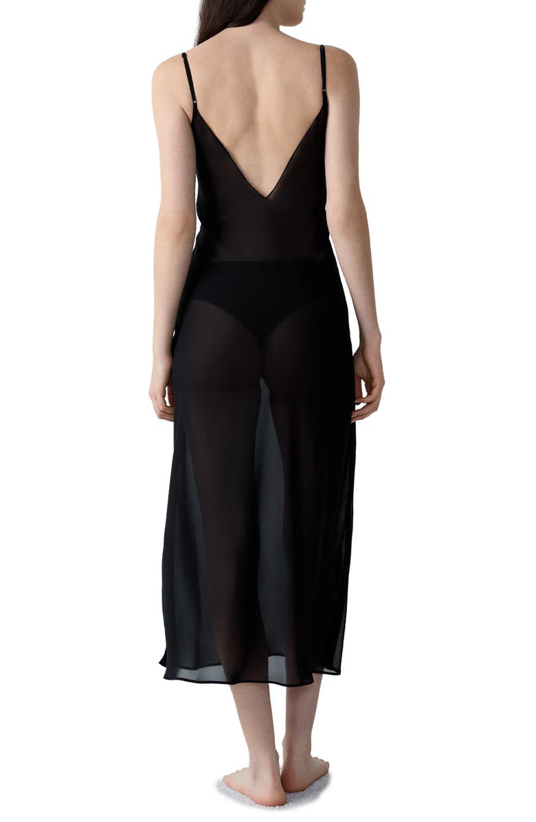 Etam Embleme Nuisette Lace Trim Mesh Nightgown, Alternate, color, Black