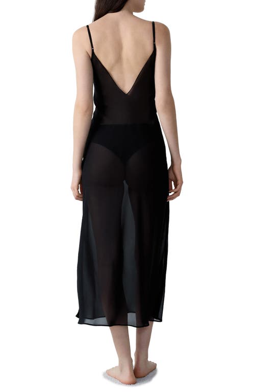 Etam Embleme Nuisette Lace Trim Mesh Nightgown In Black