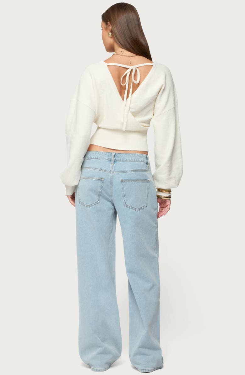 EDIKTED LIllia V-Neck Wrap Crop Sweater, Alternate, color, White