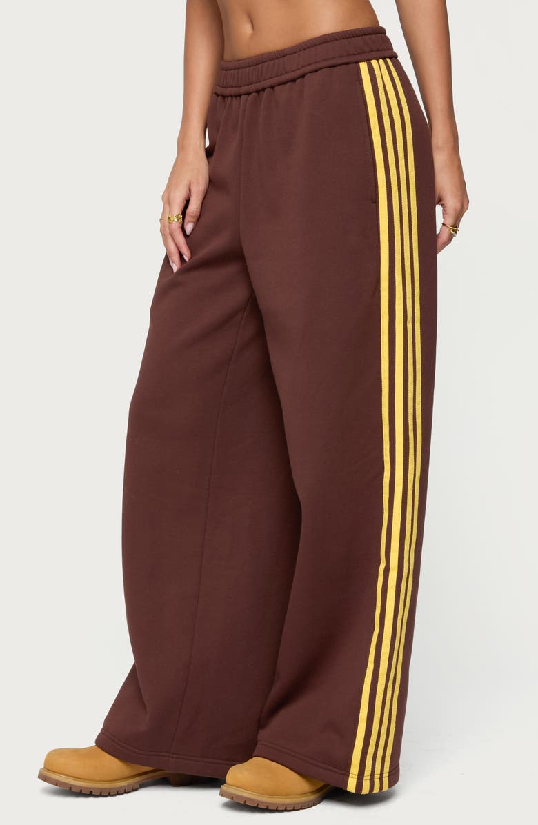 EDIKTED Sorin Side Stripe Wide Leg Sweatpants, Alternate, color, Brown