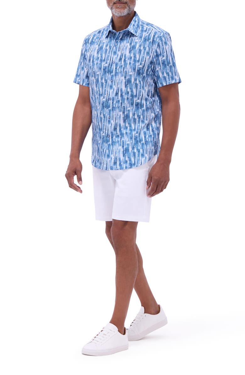 Bugatchi Orson Brush Print Short Sleeve Cotton Seersucker Button-Up Shirt, Alternate, color, 