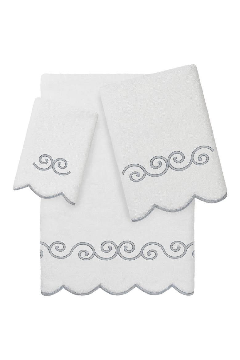 3-Piece Symmetra Embroidered Turkish Cotton Towel Set, Main, color, WHITE/ GRAY
