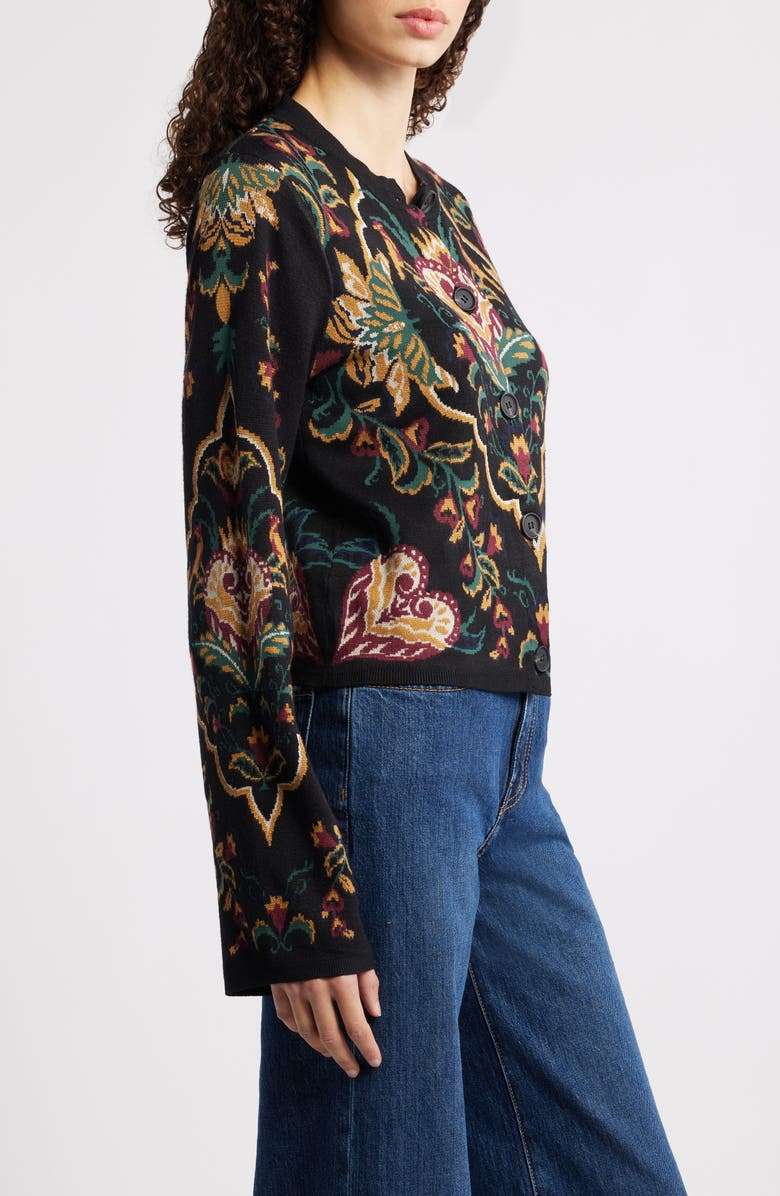 FARM Rio Majestic Hearts Knit Cardigan, Alternate, color, Black