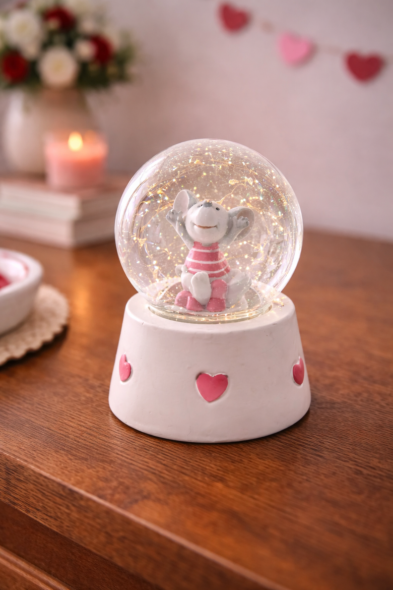Mouse Snow Globe Valentine's Day Small Decorative Figurine, Alternate, color, White
