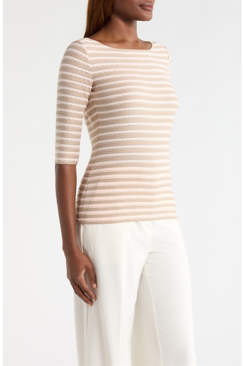 Stripe Elbow Sleeve Top, Alternate, color, CAPPUCCINO