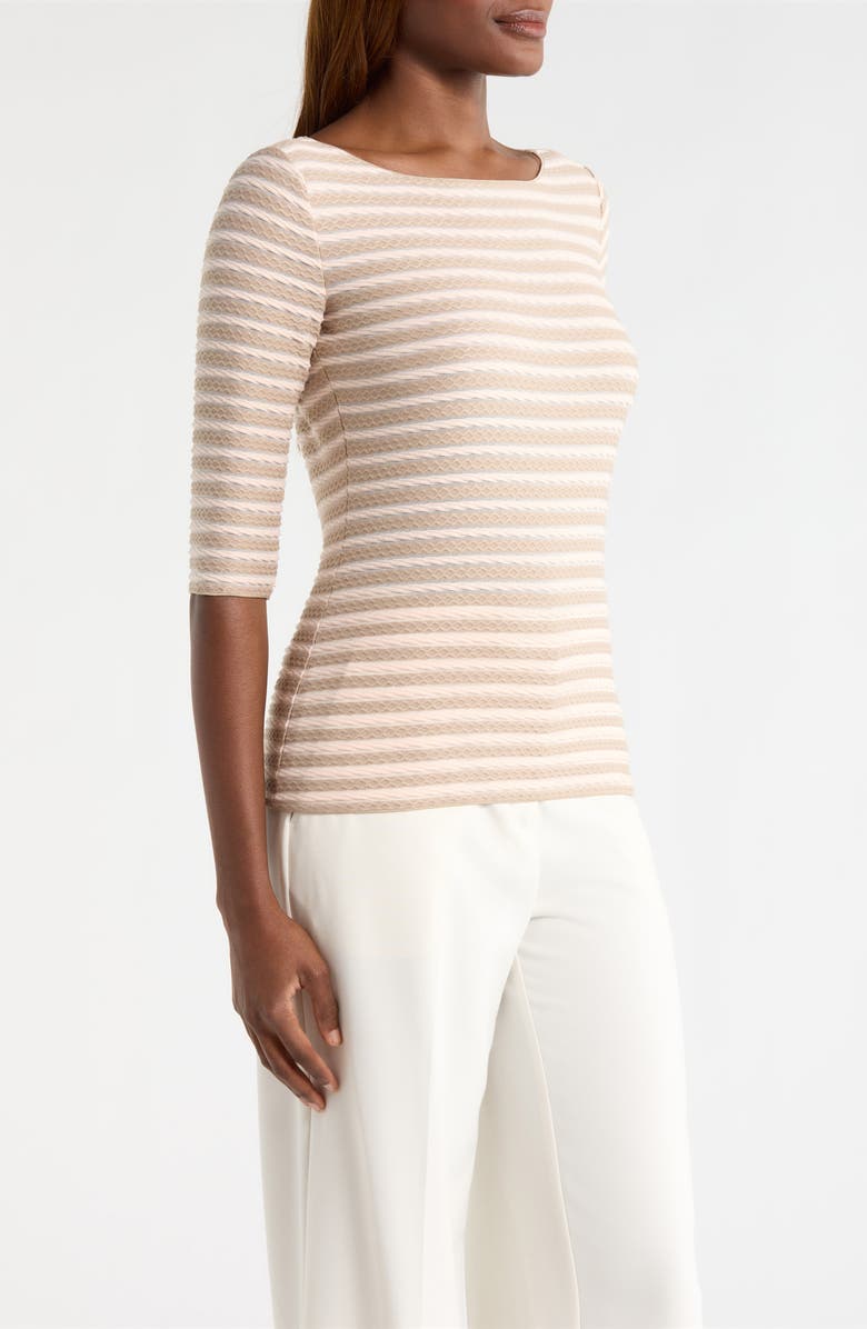 Emporio Armani Stripe Elbow Sleeve Top, Alternate, color, Cappuccino