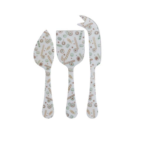 Enameled Stainless Steel Cheese Knives with Holiday Candy Pattern, Set of 3