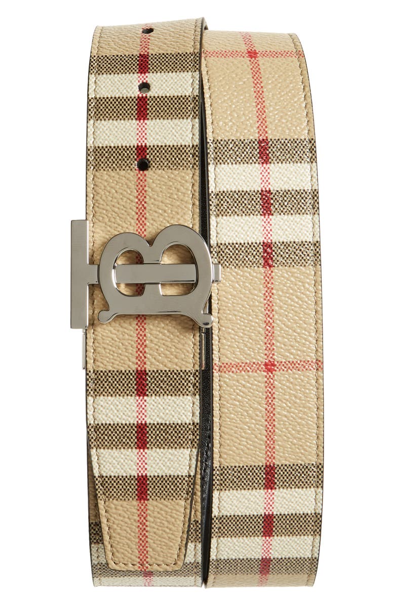 Burberry TB Check Reversible Belt, Main, color, Archive Beige/ Silver