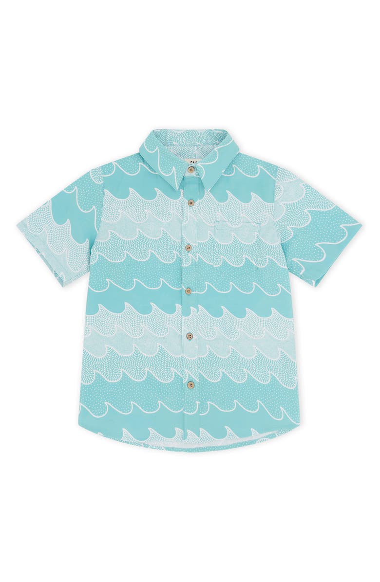 Feather 4 Arrow Kids' Wave Print Short Sleeve Button-Up Shirt, Main, color, Sea Jet
