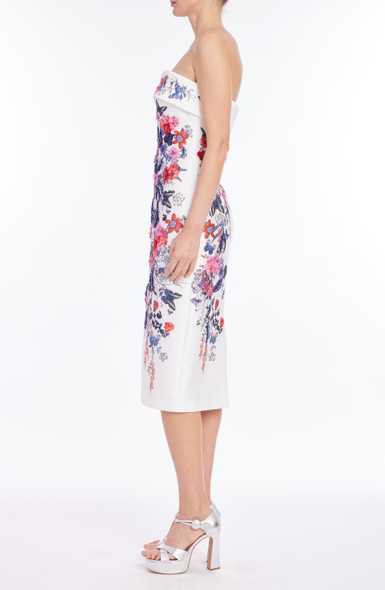 Badgley Mischka Collection Beaded Strapless Midi Dress, Alternate, color, Ivory Multi