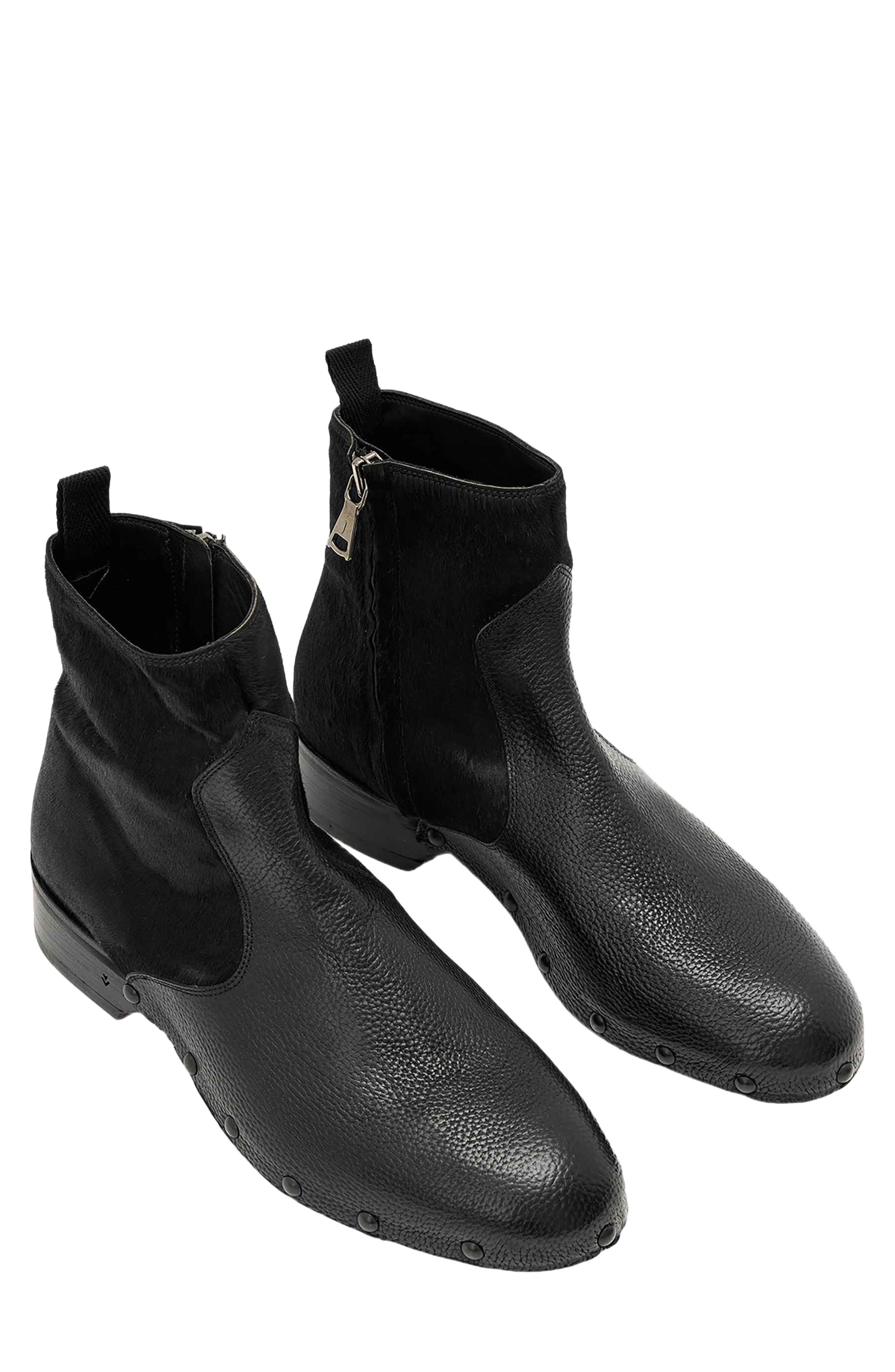 Verlaine Calf Hair Zip Boot, Main, color, BLACK
