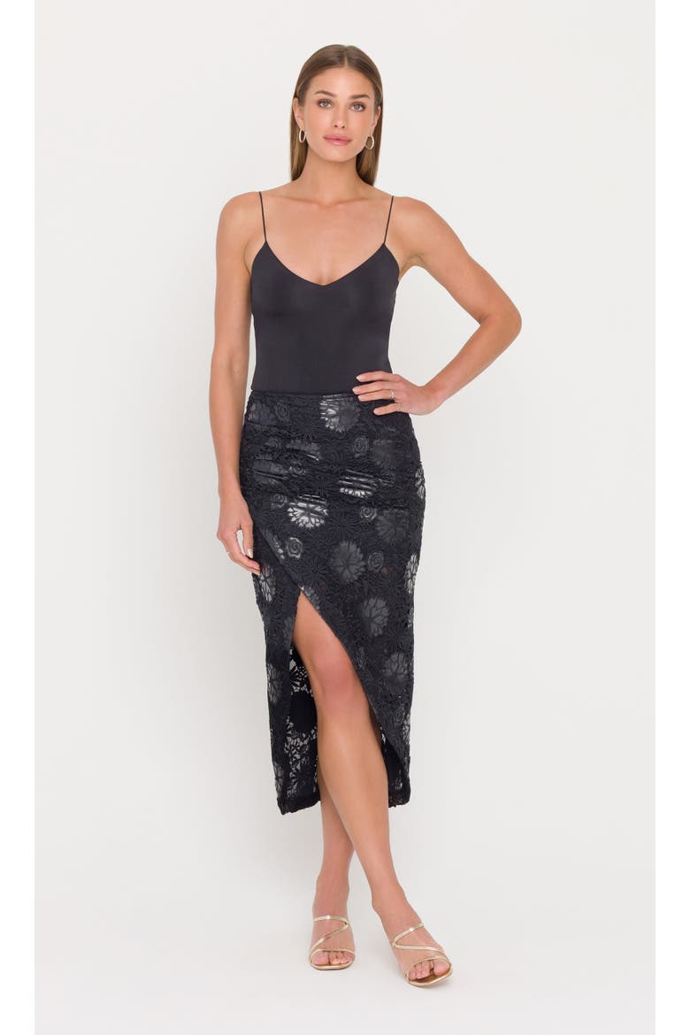 Amanda Vegan Leather Guipure Skirt, Main, color, Black