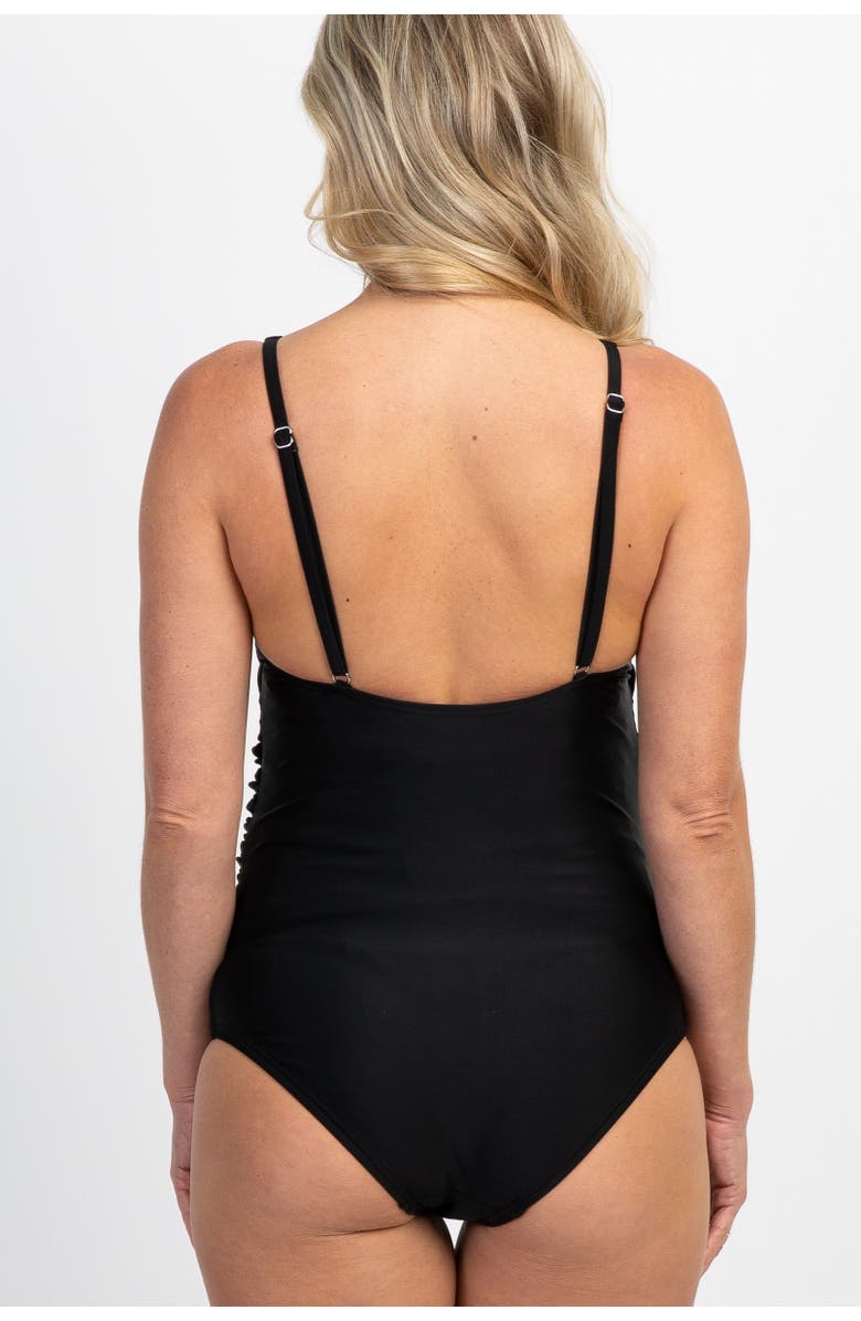 PinkBlush Scoop Front Low Back Ruched One-Piece Maternity Swimsuit, Alternate, color, Black