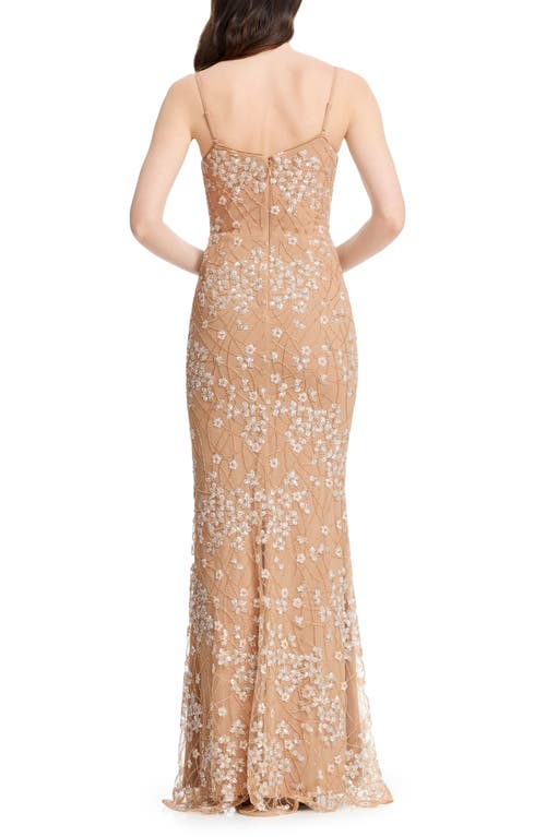 Dress The Population Giovanna Beaded Floral Sheath Gown In Brown