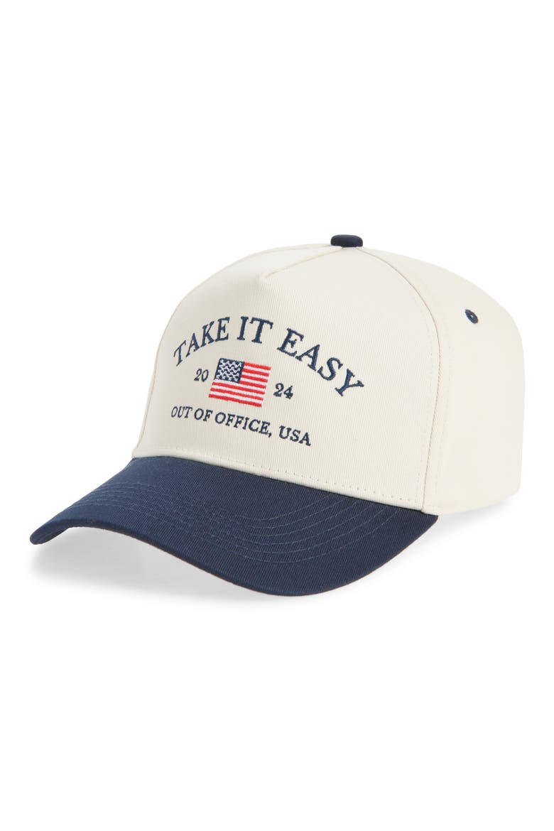 Take It Easy Canvas Snapback Baseball Cap, Main, color, NAVY