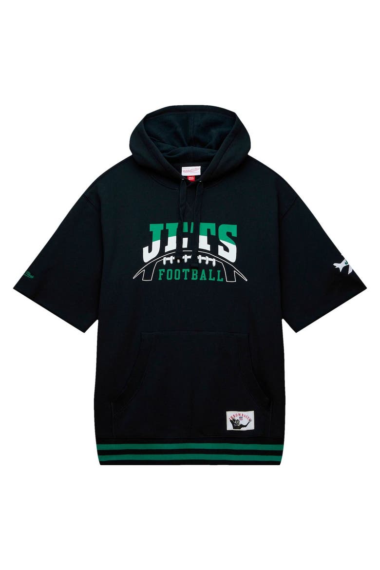 Men's Mitchell & Ness Black New York Jets Pre-Game Short Sleeve Pullover Hoodie, Alternate, color, Black