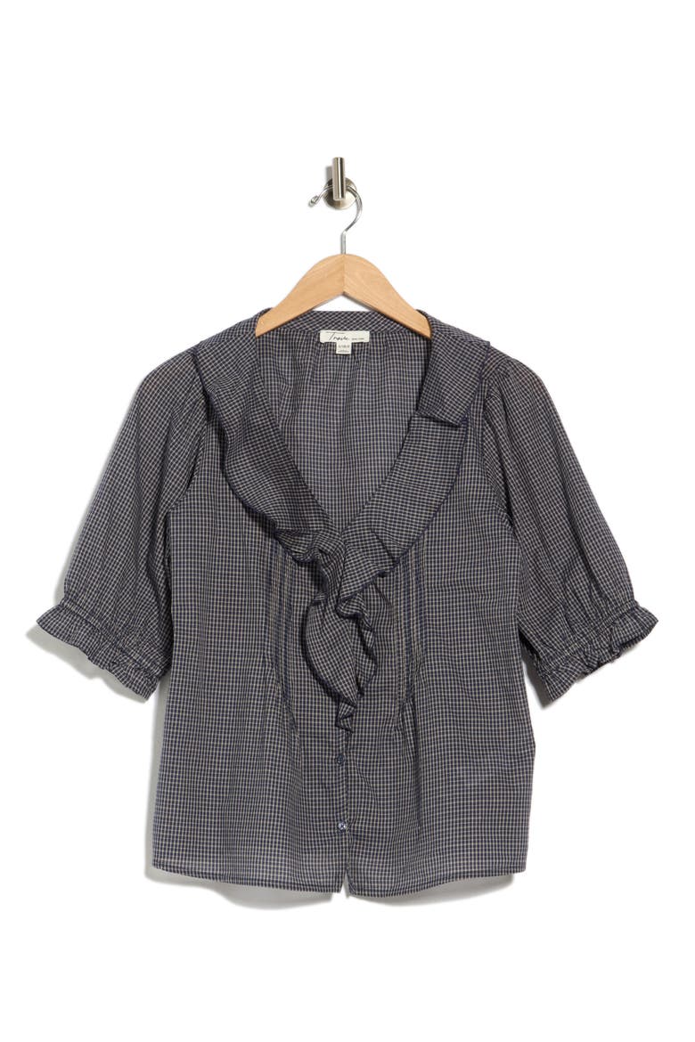 Ruffled V-Neck Button Top, Alternate, color, STARGAZER