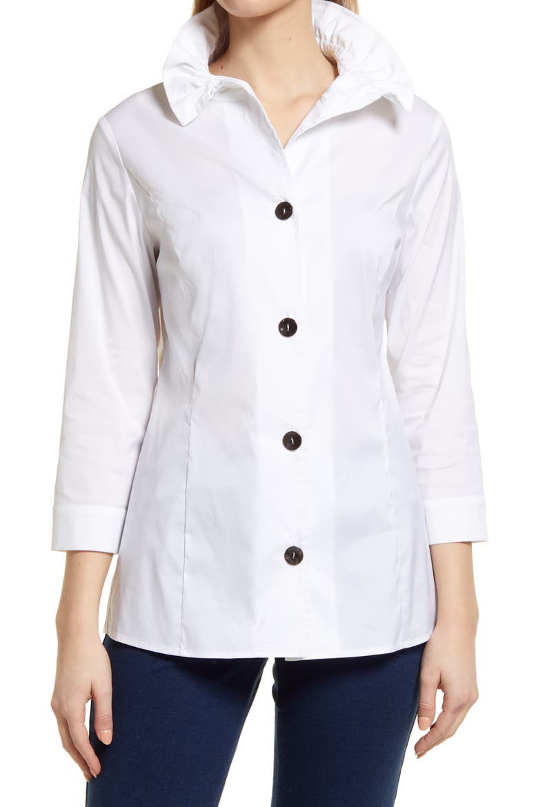 Ruffle Collar Cotton Poplin Blouse, Main, color, WHITE/BLACK