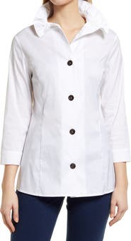 Ming Wang Ruffle Collar Cotton Poplin Blouse
