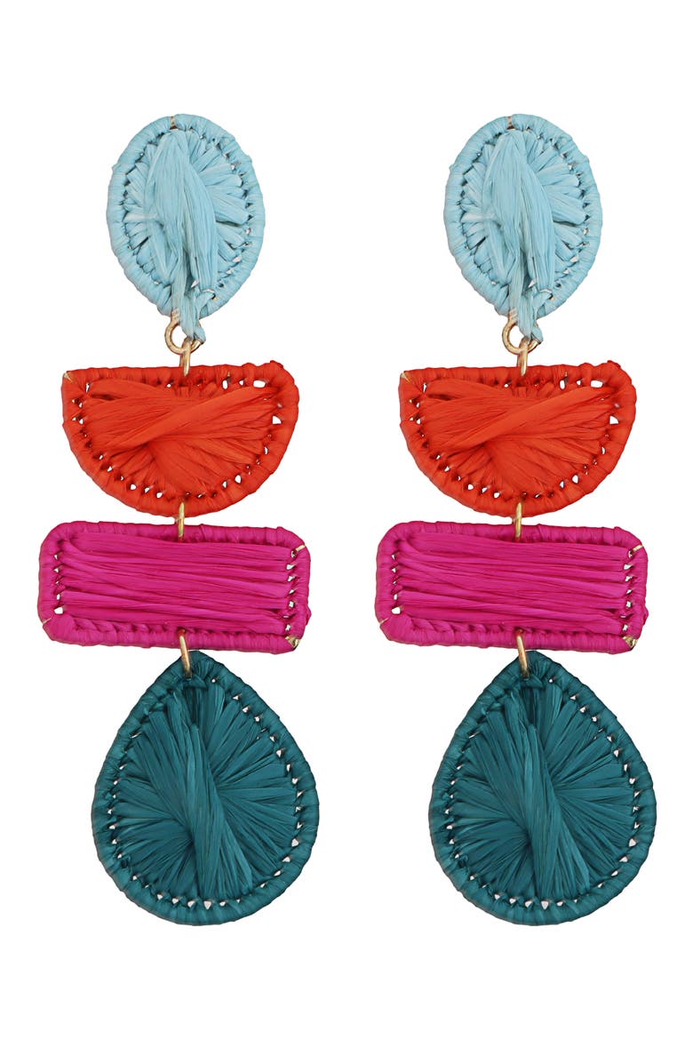 Raffia Linear Drop Earrings, Main, color, MULTI