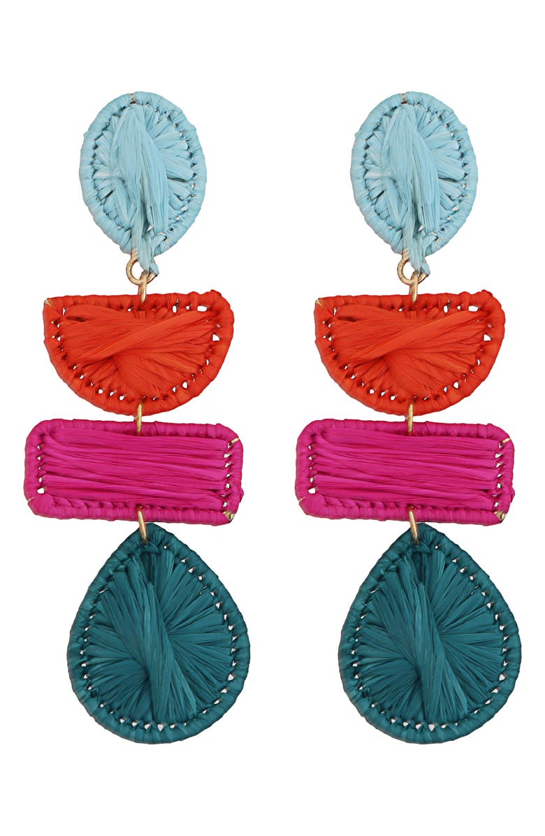 Panacea Raffia Linear Drop Earrings, Main, color, Multi