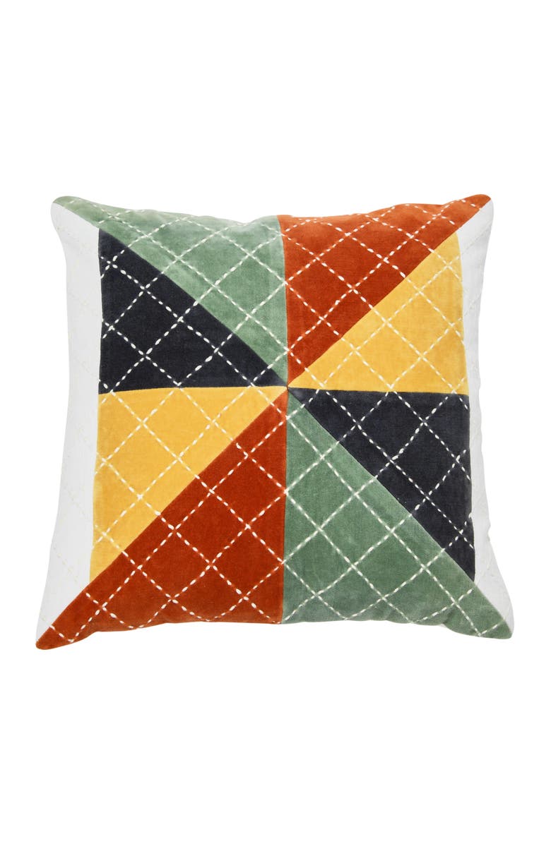 Storied Home Velvet Patchwork Pillow, Main, color, Green