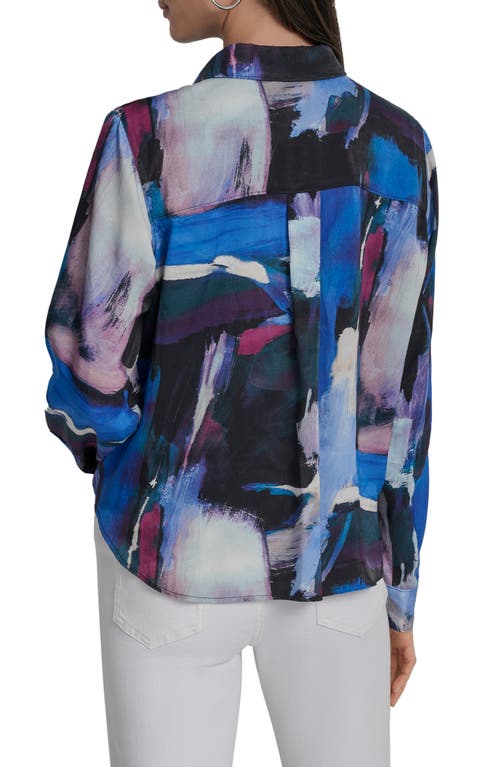 Dkny Printed Satin Button-up Shirt In Blue