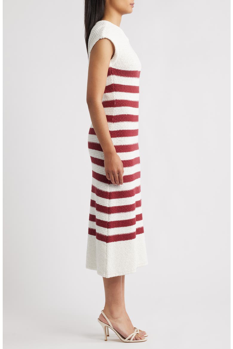 Placed Stripe Cotton Sweater Dress, Alternate, color, RED