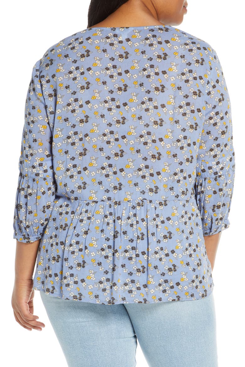Split Neck Print Blouse, Alternate, color, BLUE DESERT BLOOM TINY PRINT