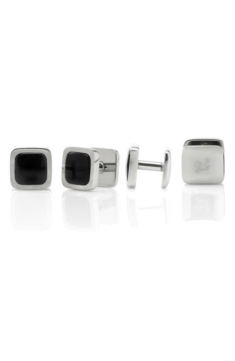 Set of 4 Onyx Cushion Stainless Steel Studs