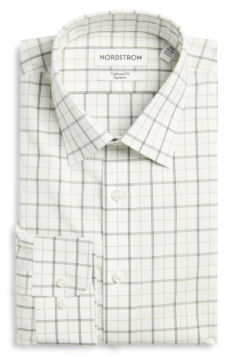 Nordstrom Traditional Fit Check Non-Iron Cotton Dress Shirt, Alternate, color, Green-Blue Windford Plaid
