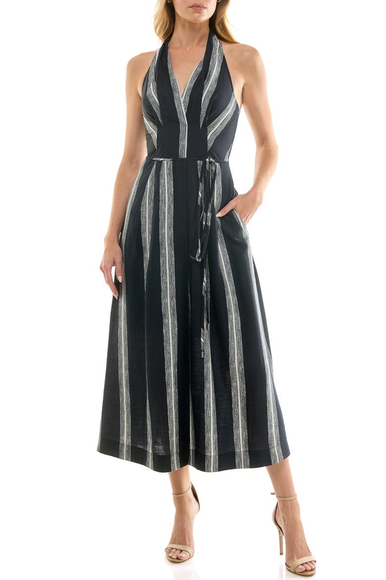 Stripe Halter Midi Dress, Main, color, BLACK/ IVORY
