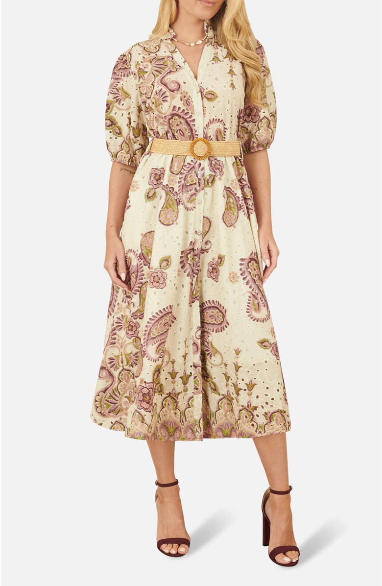 Yumi Broderie Anglaise Cotton Midi Dress, Alternate, color, Pink