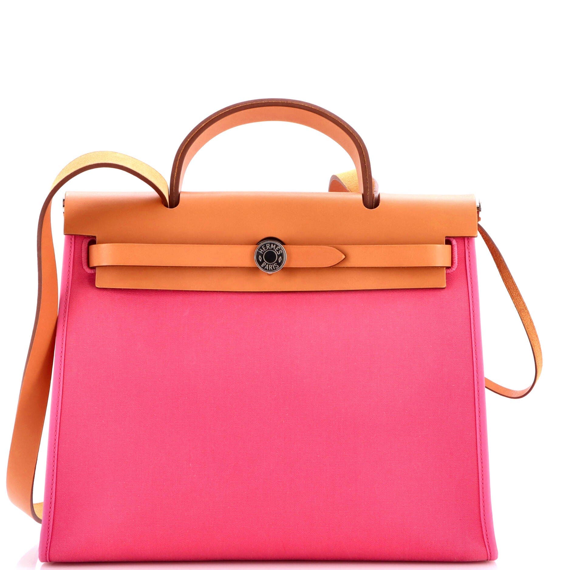 Pre-Owned Hermes Herbag Zip Leather and Toile 31, Main, color, Fuchsia